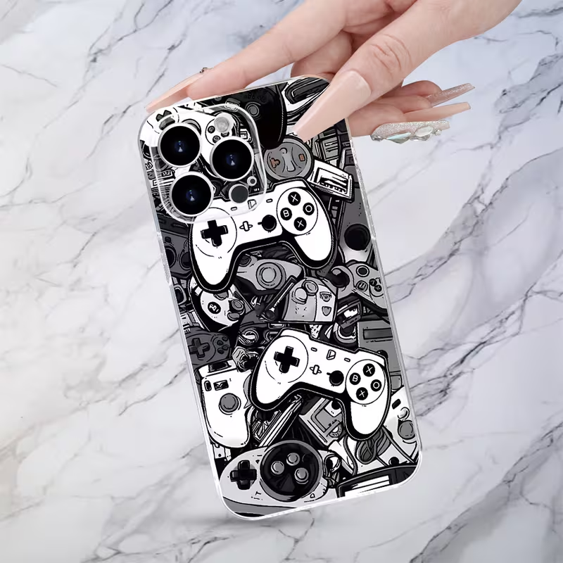 Black and white game controller collage phone case